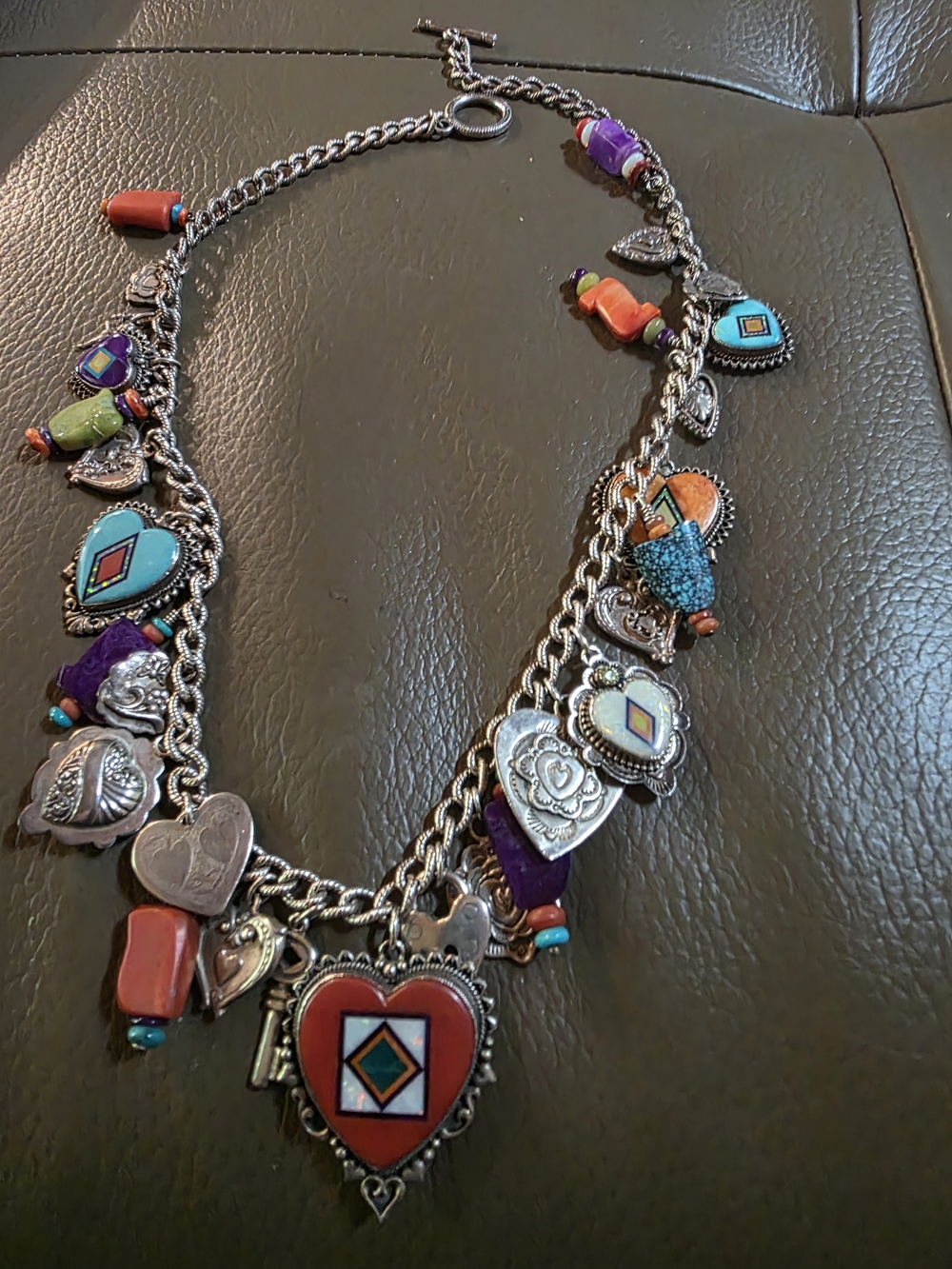 Rare Vintage Joan Slifka Sterling Silver Doubled Sided Heart Charm Necklace